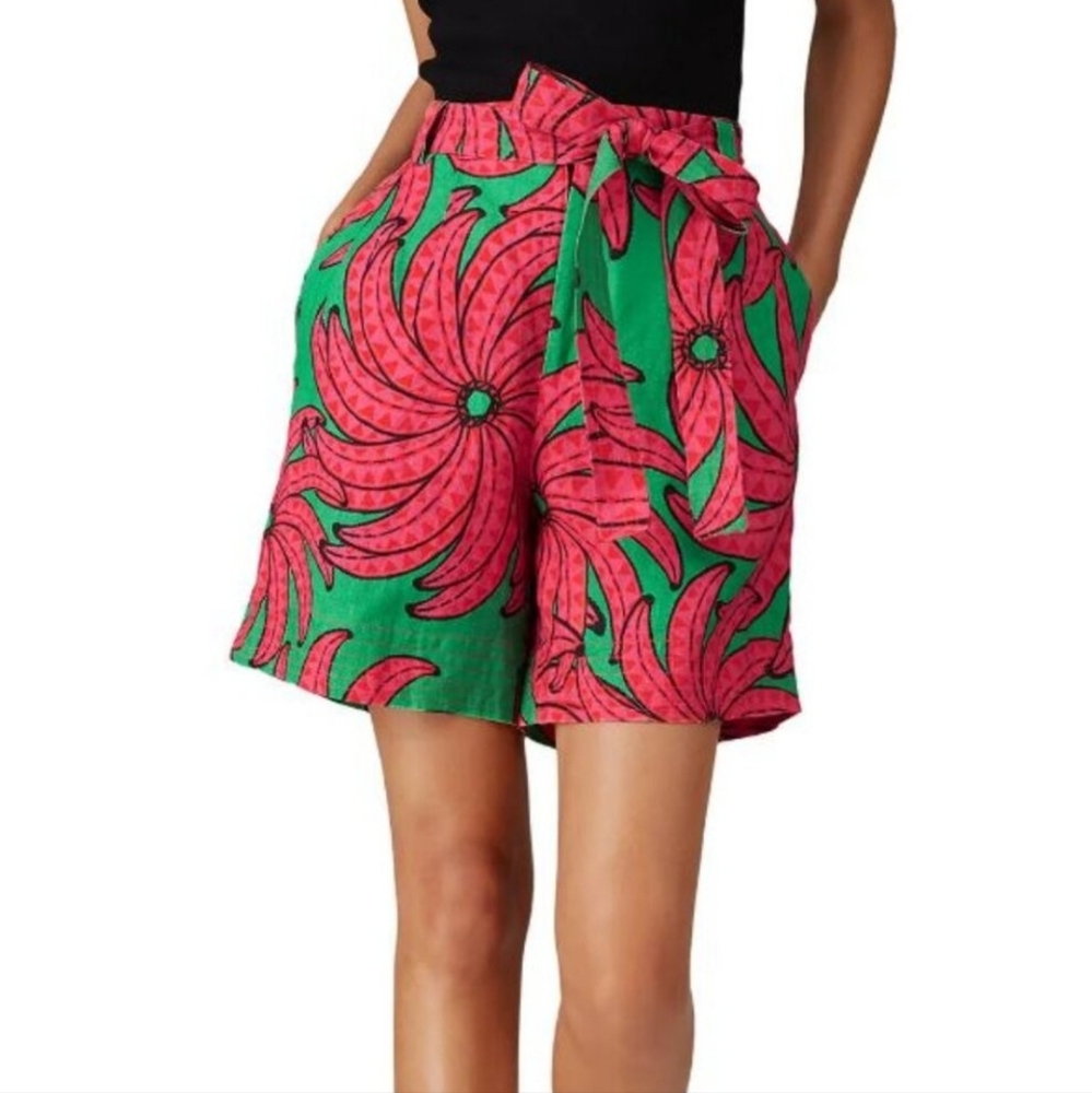 FARM Rio High Waist Floral Shorts in Pink and Green